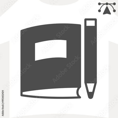 Notebook solid icon, notepad concept. Vector graphics. School diary and pencil sign and editable stroke, glyph style icon for mobile or web design.