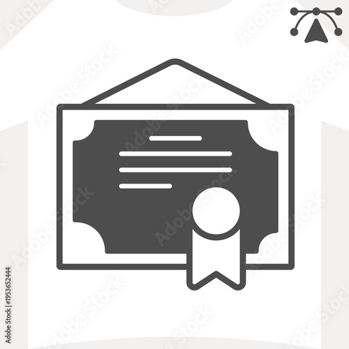 Certificate solid icon, school diploma concept. Vector graphics. Specialist diploma sign and editable stroke, glyph style icon for mobile or web design.