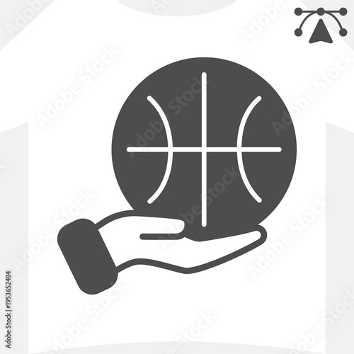 Basketball ball in hand solid icon, sport concept. Vector graphics. Game ball sign and editable stroke, glyph style icon for mobile or web design.