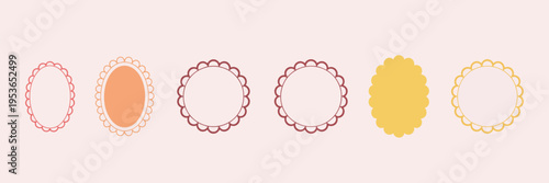 A minimalist of five decorative oval frames in different colors and styles pink