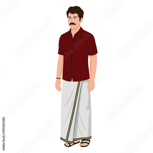 Young man in a white shirt sitting in a wheelchair in a casual vector illustration style