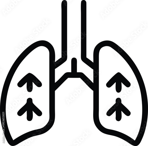 Lungs with upward pointing arrows icon respiratory system