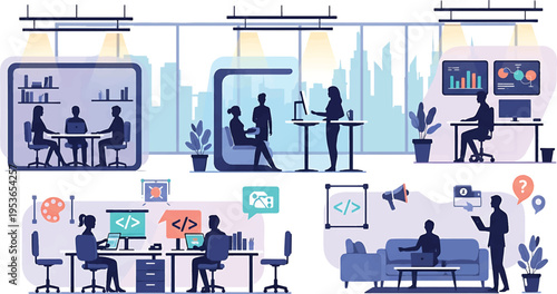 Diverse Business Activities in a Modern Office Environment 1.