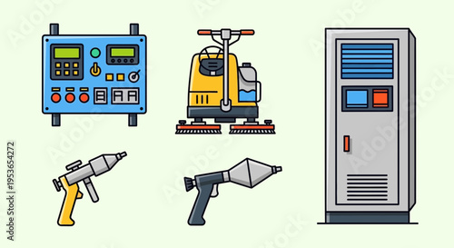 Industrial service station set with control panel tools and cabinet