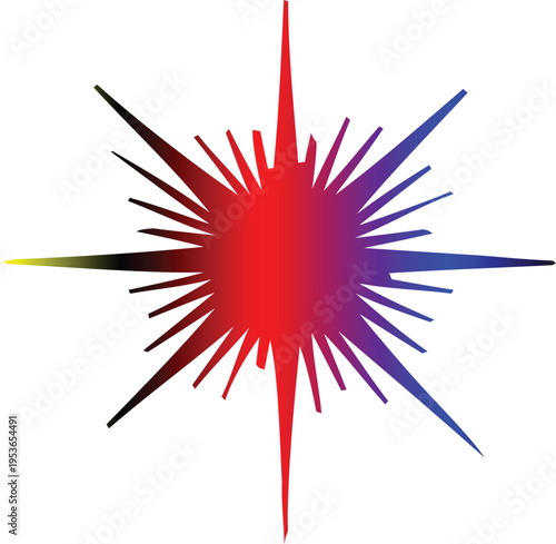 A vibrant starburst illustration displays a radial gradient of colors transitioning from red to blue high quality professional detailed modern elegant