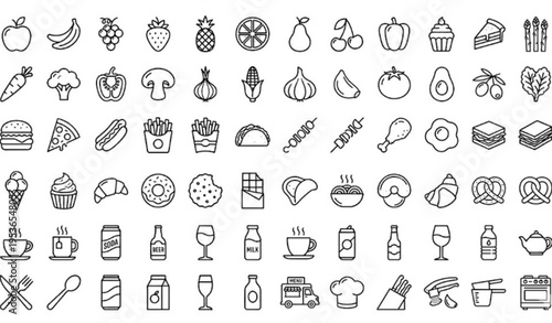 Premium Food Line Icons Set in Modern Outline Style Vector Pack
