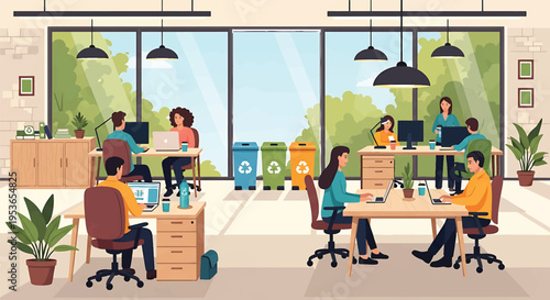 Diverse group of professionals collaborating in a modern openplan office environment.