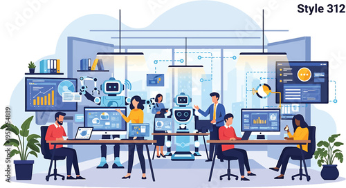 Diverse team of engineers and scientists collaborating in a modern AI and robotics lab.