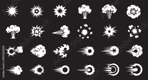 Comic Book Action Effects Pack – Explosions, Cracks, Shattered Glass, Fire Flames & Speed Lines Vector Graphics