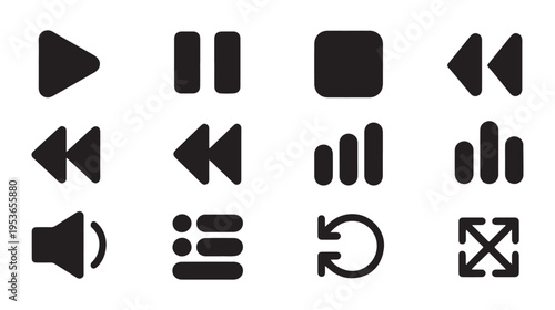 Canvas Print Set of play, pause, stop, previous, rewind, fast forward, volume, playlist, and