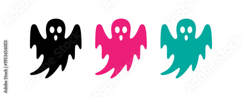 Colorful ghost icons featuring a simple stylized design for halloween holiday decoration