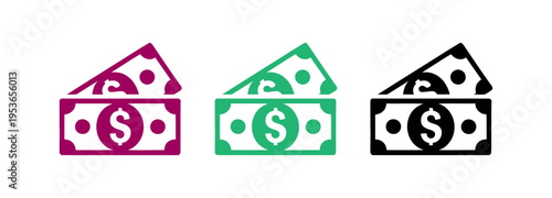 Money banknote icons for financial designs