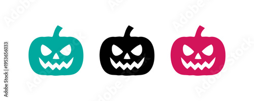 colorful jack o lantern pumpkin silhouettes with spooky carved faces for halloween design