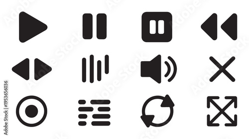 Set of modern media player icon collection. simple media player icon symbol. video play interface sign