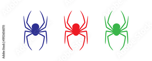 set of three minimalist graphic spider rendered in vibrant colors