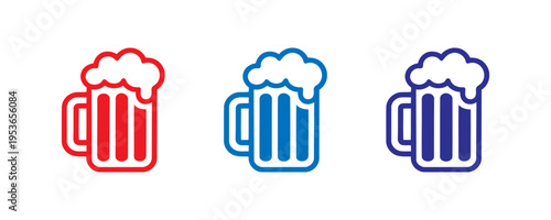 Stylized beer mug icons in vibrant colors for bar and pub branding