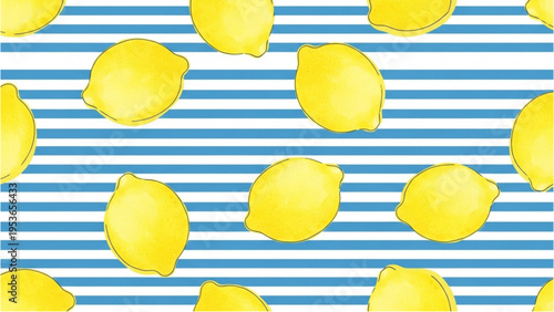 A vibrant pattern of lemons arranged on blue stripes