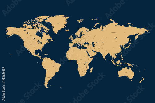 A minimalist illustration of the world map on a dark blue background