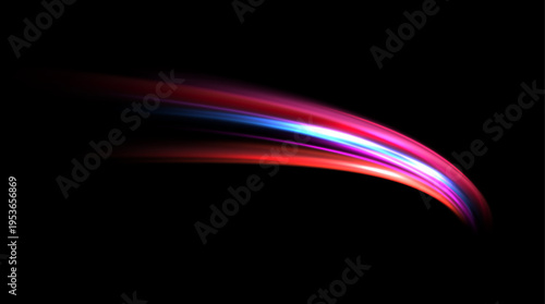 Wave of neon light with shimmering energy and a swift trail of motion. Futuristic digital line with a comet effect and a cybertech background.