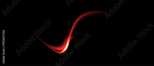 Glowing neon light streak with fast motion and energy flow. Bright digital line with speed effect and sparkling particles on dark background.