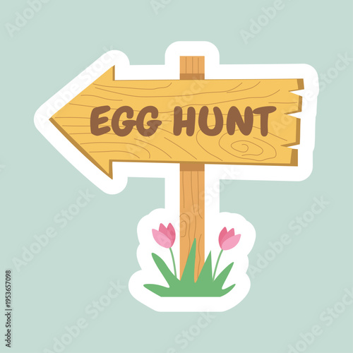 Easter Egg Hunt Wooden Directional Arrow Sign with Spring Tulips