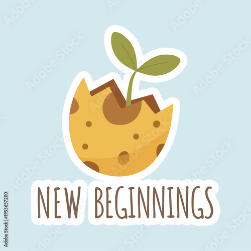 Sprouting Plant in Cracked Egg Shell New Beginnings Sticker