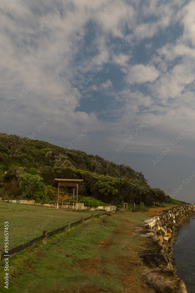 Fototapeta premium Night view along Narrabeen lagoon, Sydney, Australia.