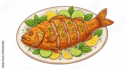Crispy Fried Whole Fish with Citrus Garnish