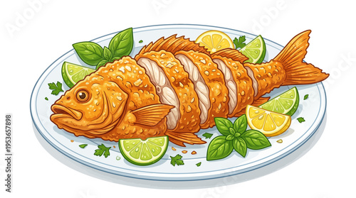 Crispy Fried Whole Fish with Citrus Garnish
