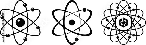 Atom Icon Vector Set | Atomic Structure Nuclear Energy Science Symbol