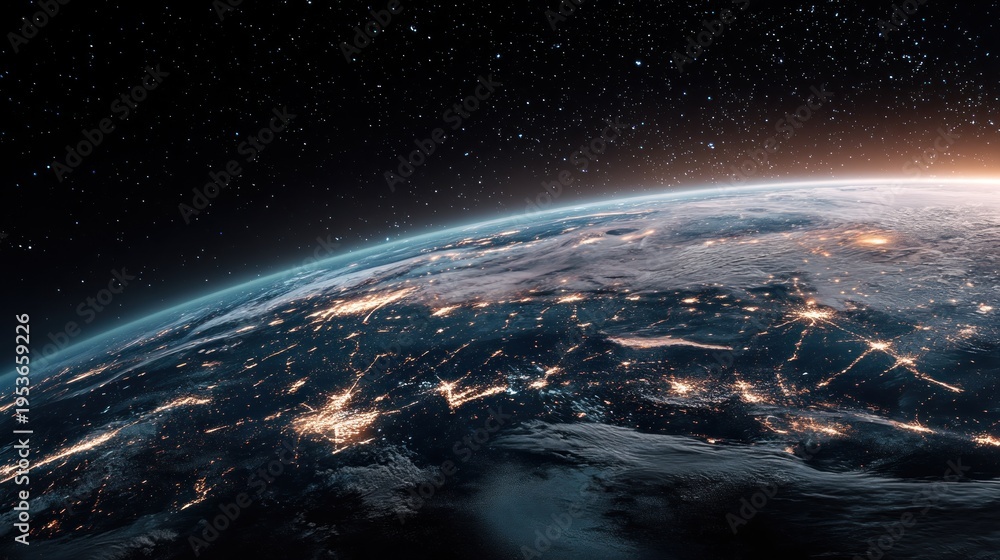 Obraz premium Earth at night from space glowing cities