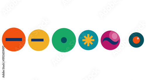Abstract colorful symbols in a row promote creativity and innovation in a vibrant and modern environment, projecting an optimistic and forward-thinking mood.
