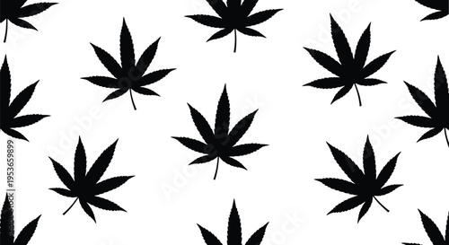 Black and white pattern featuring repeating cannabis leaf silhouettes