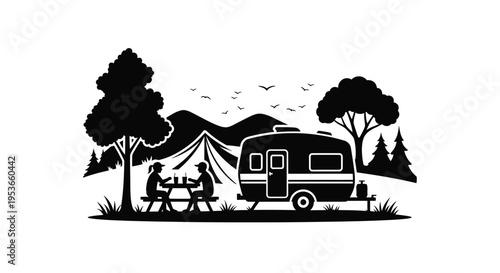 Couple enjoying a picnic near a campervan in a natural setting