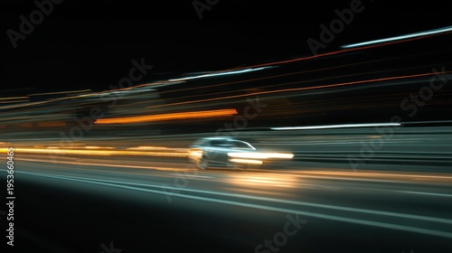 Car driving at night with motion blur