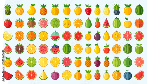 Variety of colorful fruit icons displayed.