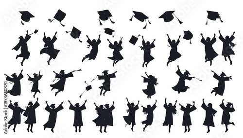 Graduates in caps and gowns celebrating.