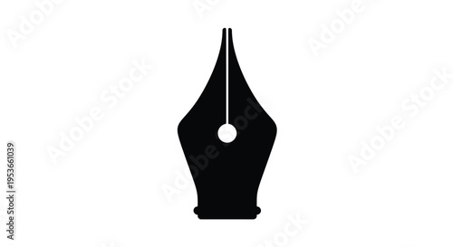 A simple black silhouette of a fountain pen nib is displayed