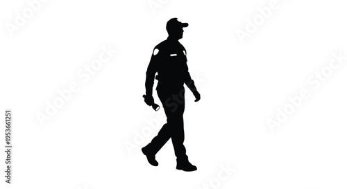 Silhouette of a police officer walking with a flashlight