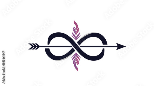Creative infinity symbol integrated with an arrow and feathers representing eternal direction and spiritual guidance in a unique logo.