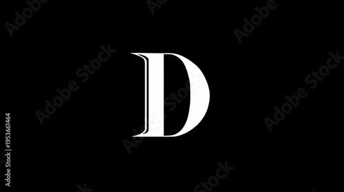 Stylish white capital letter D with elegant serif font on a deep black background, a classic typographic initial design element