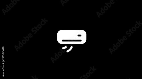 Minimalist white air conditioner icon on black background. Simple graphic symbol for cooling, climate control, HVAC, and ventilation systems.