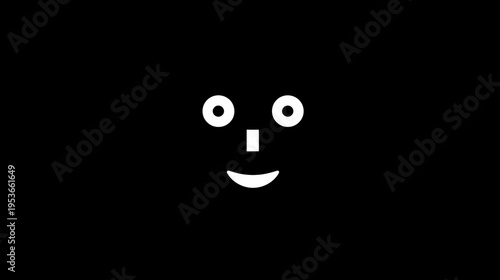 Minimalist white smiley face emoticon icon on a black background, symbolizing happiness, positivity, and a cheerful mood.