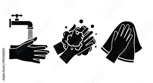 Steps for proper handwashing water soap and drying with a towel