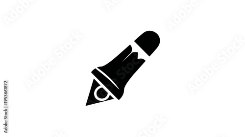 Vector icon of a classic pen nib, symbolizing writing, creativity, education, art, and design. Flat black graphic illustration.