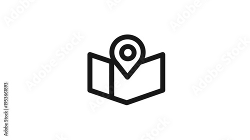 Outline map and location pin icon. GPS navigation, travel, address, point, and destination symbol illustration