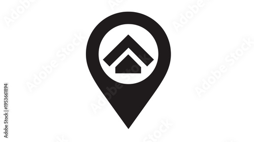 Real Estate Location Pin Icon with House and Upward Arrow. Property Finder, Home Location, Navigation Map Marker Symbol