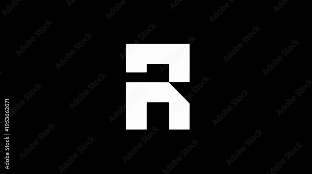 Fototapeta premium Stylized white geometric capital letter R icon isolated on a clean black background, modern design concept for initial or symbol