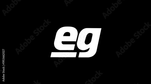 Stylized white 'eg' letters on black background, modern graphic design element, abstract initialism, typography concept