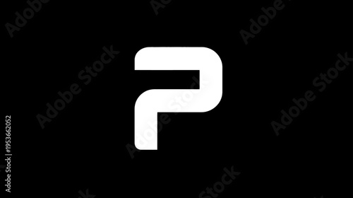 Modern white letter P typography on a solid black background, clean simple uppercase initial for graphic design and branding.
